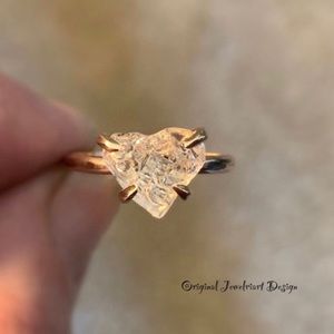 Completely Unique Raw Heart Crystal Ring 14k Goldfill or Solid 925 Silver